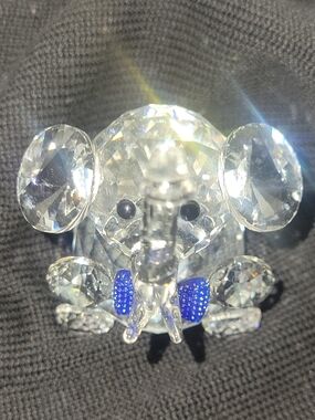 Crystal Glass Elephant Figurine with Blue Accent